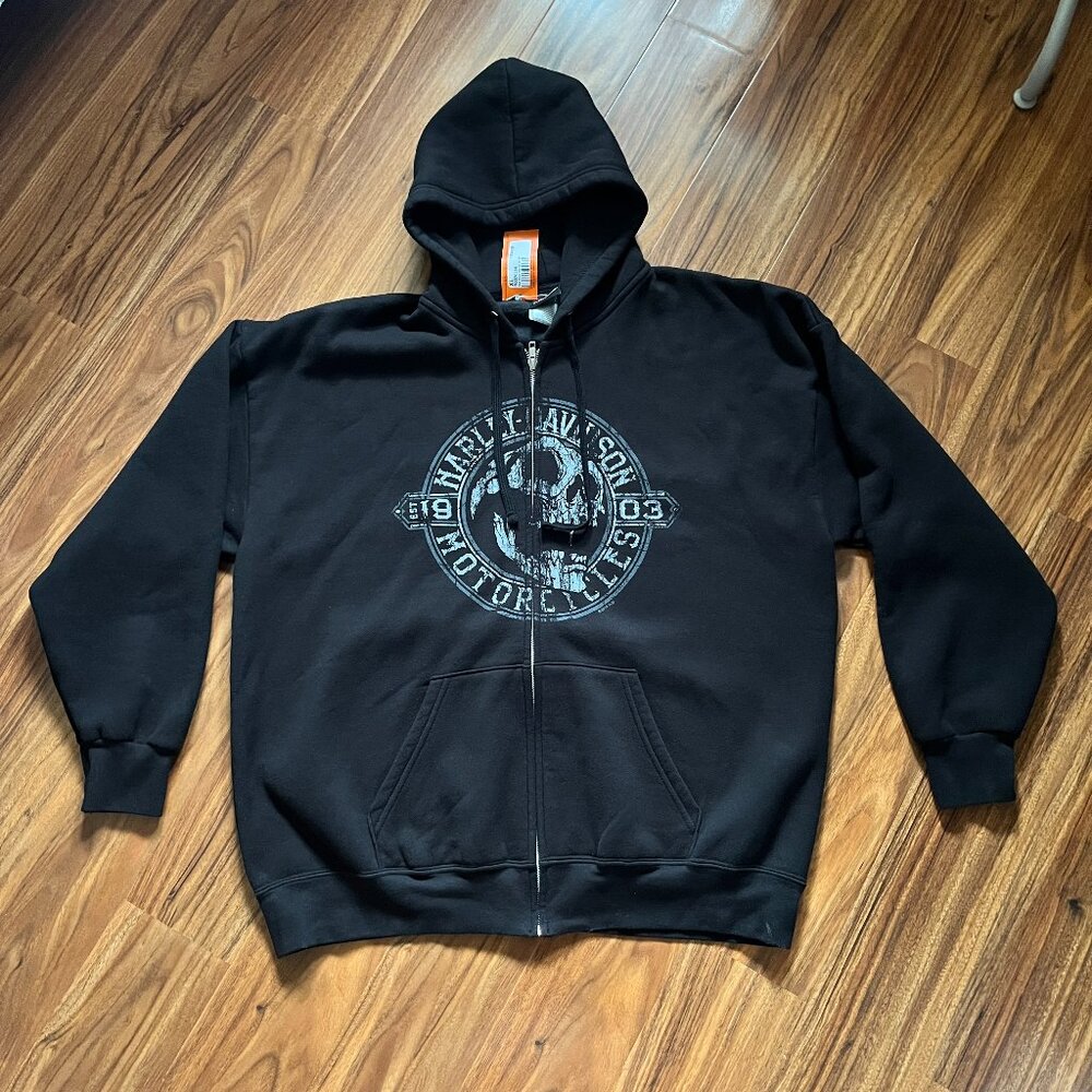 NWOT 100% Cotton Lawless Harley-Davidson Skull Shout Black Hooded Sweatshirt XL
